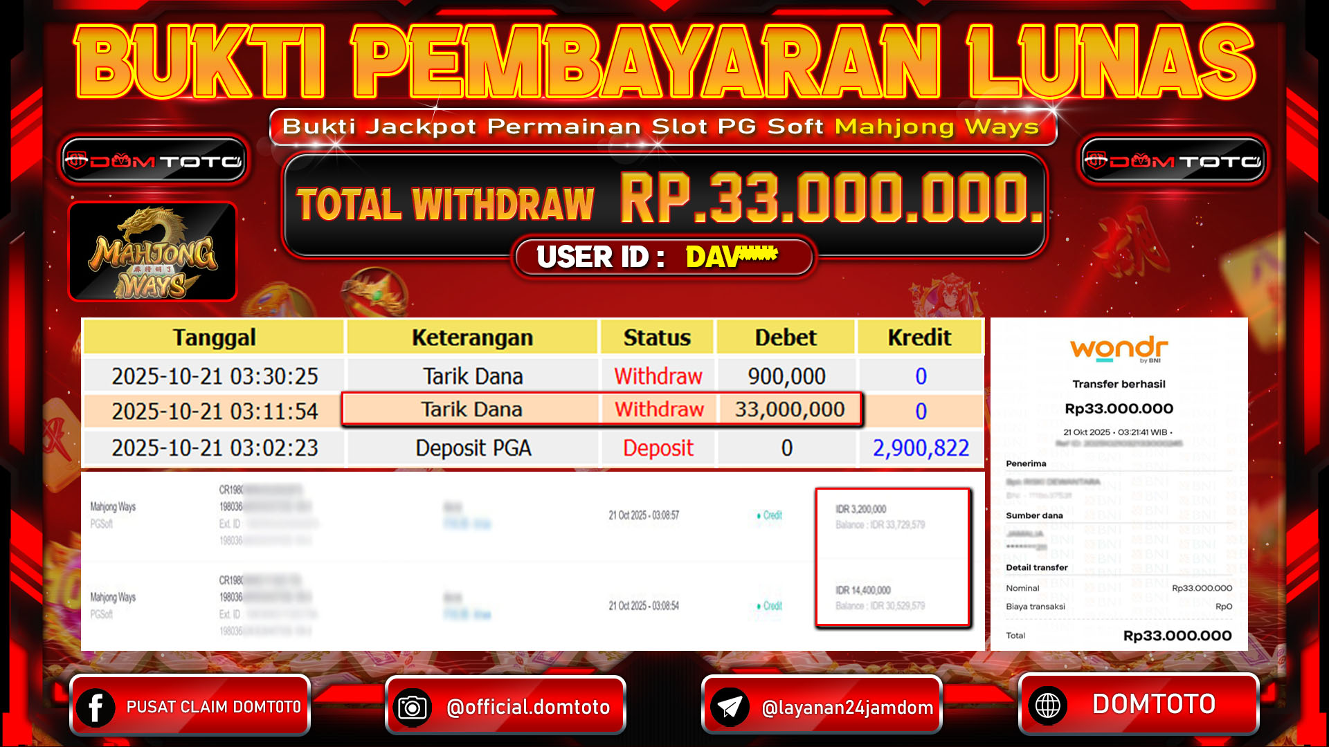 JACKPOT Slot Mahjong Ways  PG Soft 21 OKTOBER 2025
